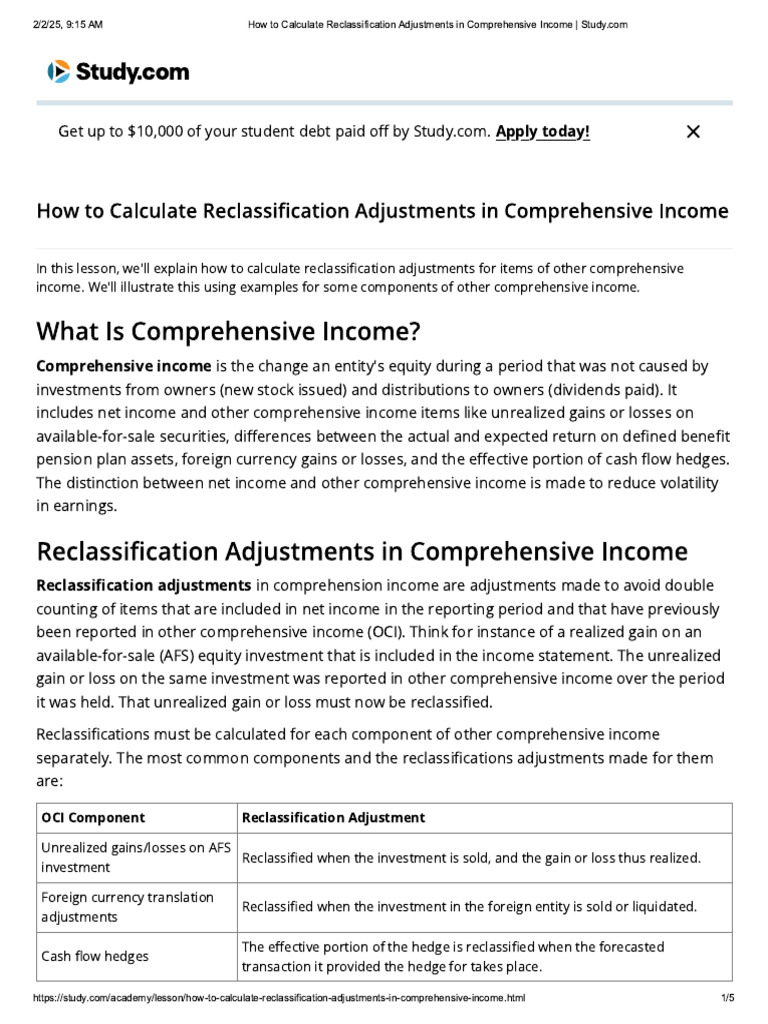 006 How to Calculate Reclassification Adjus...Ts in Comprehensive ...