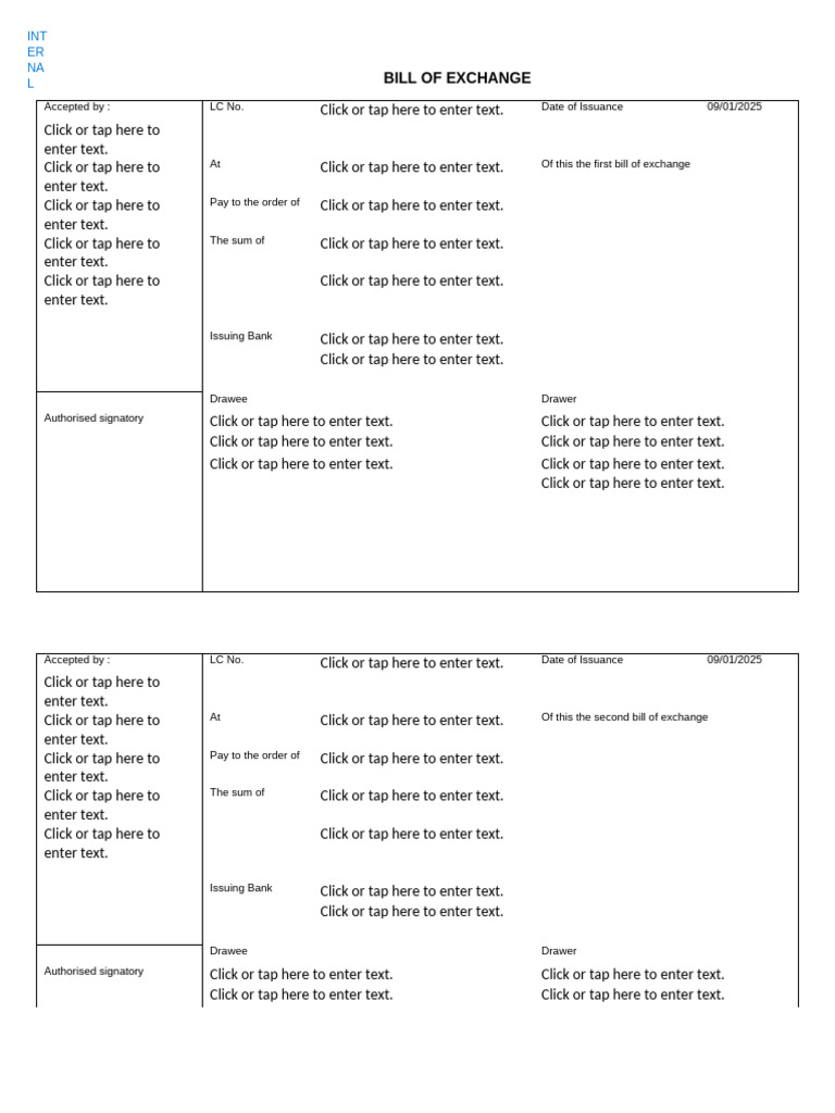 Bill of Exchange Template | PDF | Negotiable Instrument | Business ...