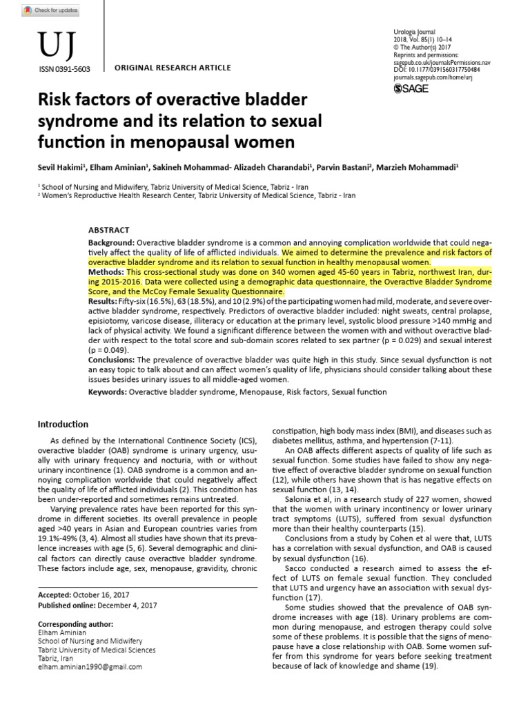 Hakimi 等。 - 2018 - Risk Factors of Overactive Bladder Syndrome and It ...