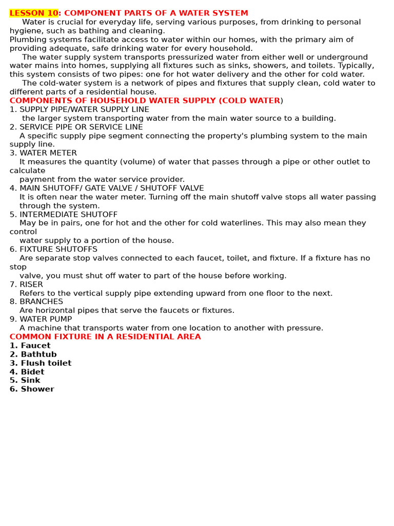 Lesson 10 Component Parts of A Water System | PDF