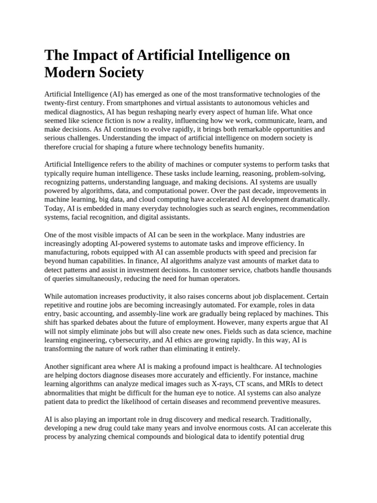The Impact of Artificial Intelligence On Modern Society | PDF ...