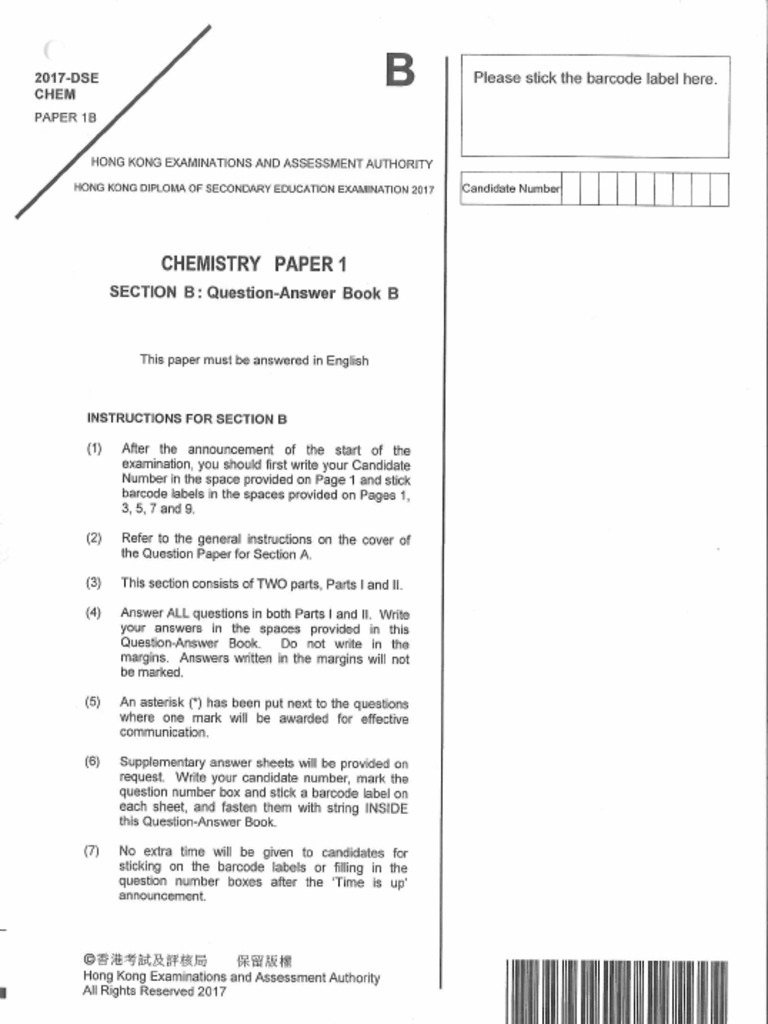 2017 DSE Chemistry Paper 1B | PDF