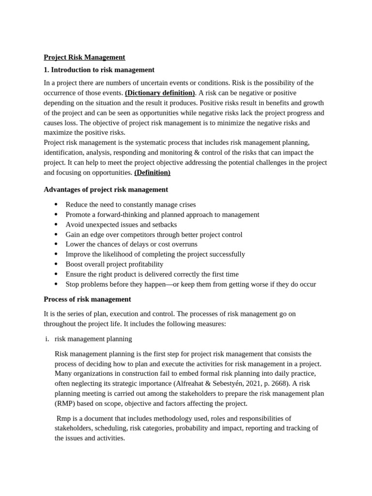 Project Risk Management (ESSAY) Formating Final | PDF | Risk Management ...