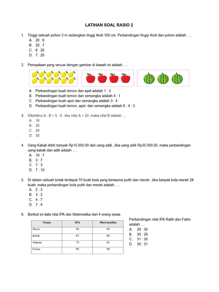 Latihan Soal Rasio 2 - Google Dokumen | PDF