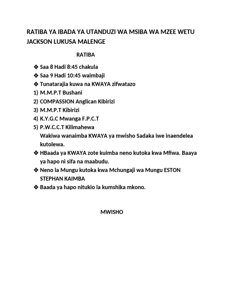 Ratiba Ya Ibada | PDF