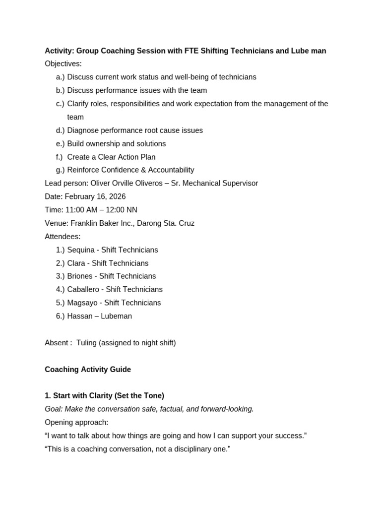 Coaching Session | PDF