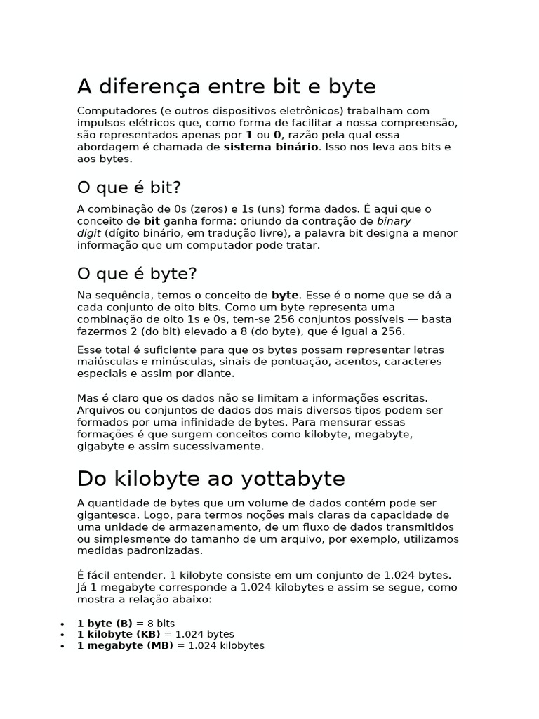 A Diferença Entre Bit e Byte | PDF | Mordeu | Byte