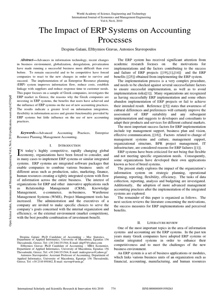 The Impact of Erp Systems On Accounting | PDF | Enterprise Resource ...