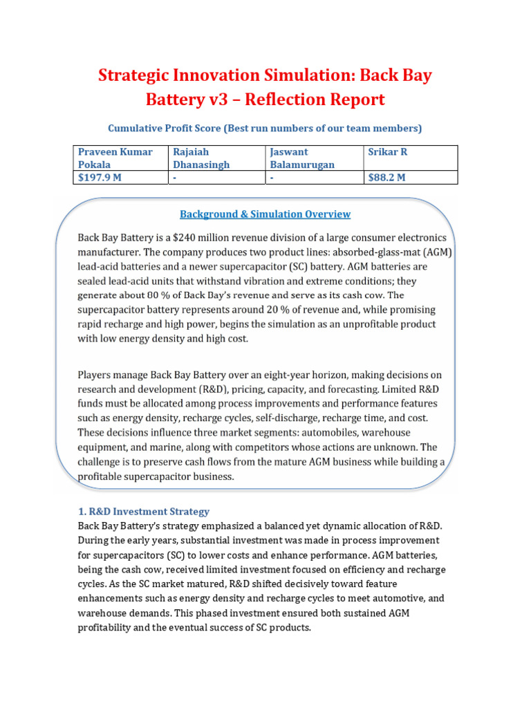 ReflectionReport BackBayBatterySimulation | PDF | Research And ...