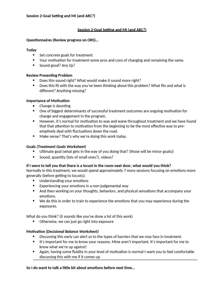 Session Plan 2-Goal Setting and Mi and Arc | PDF | Anxiety | Feeling