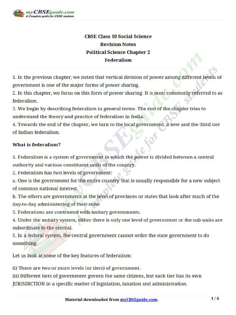 10 Social Science Pol Revision Notes Ch2 | PDF