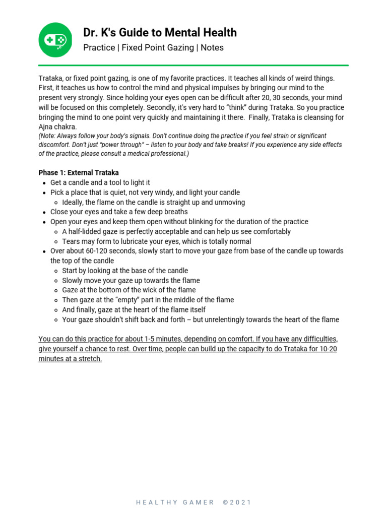 P10_Trataka (Fixed Point Gazing) - Notes | PDF