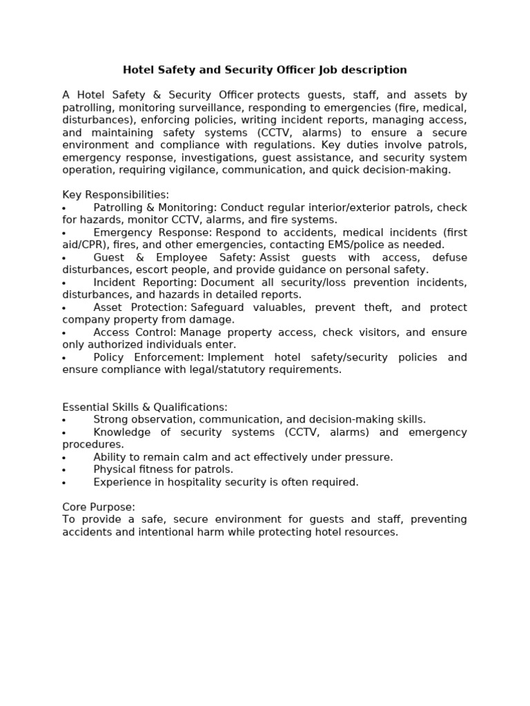 Interview Questions For Hotel Safety Security Officer | PDF