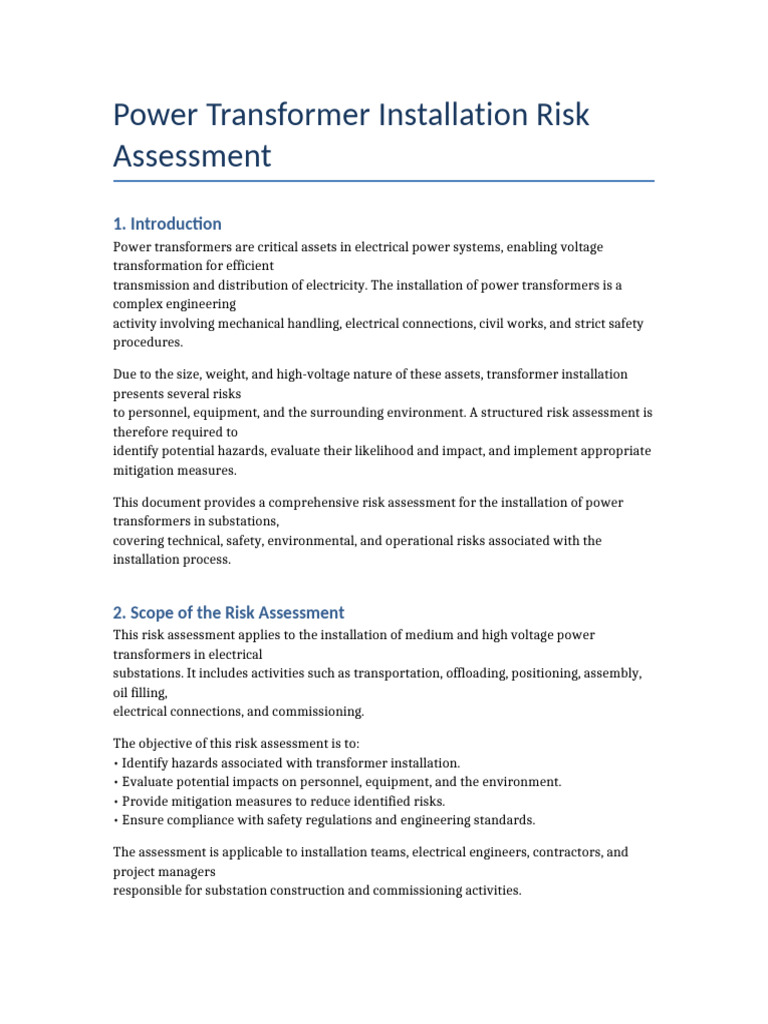 Transformer Installation Risk Assessment | PDF | Transformer | Risk ...