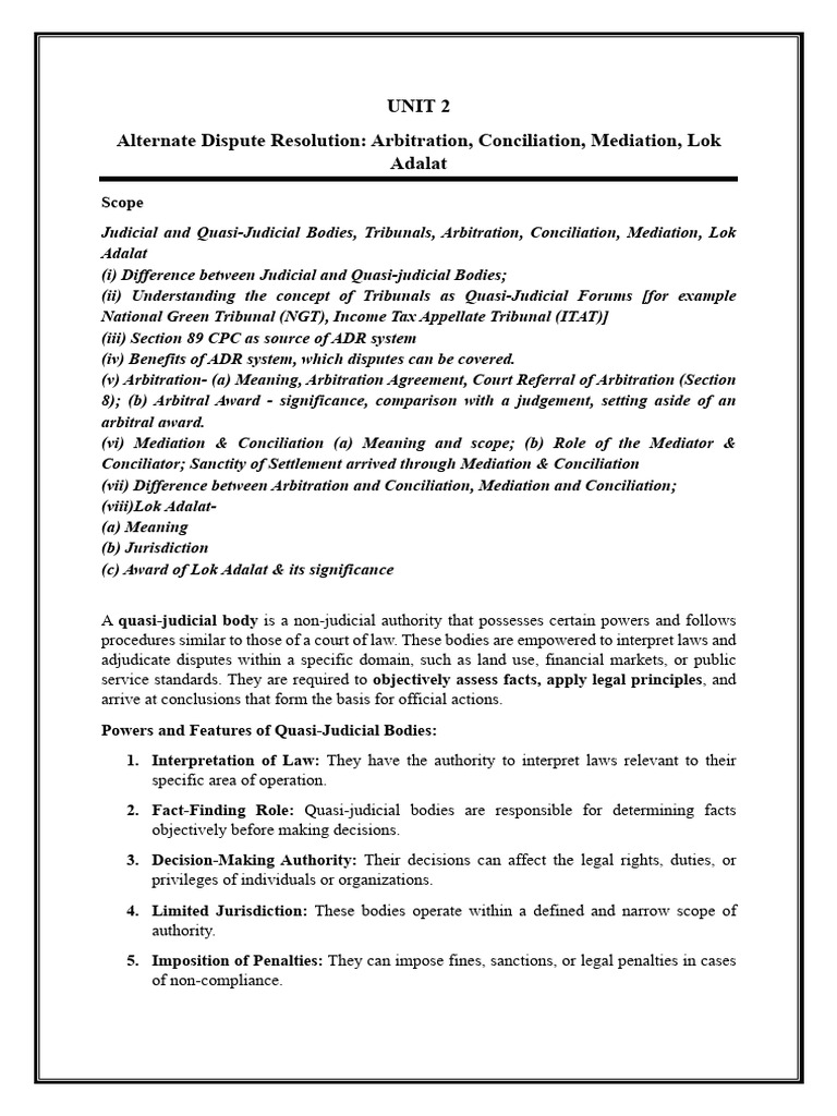 Detailed Notes Unit 2 (ADR) | PDF | Alternative Dispute Resolution ...