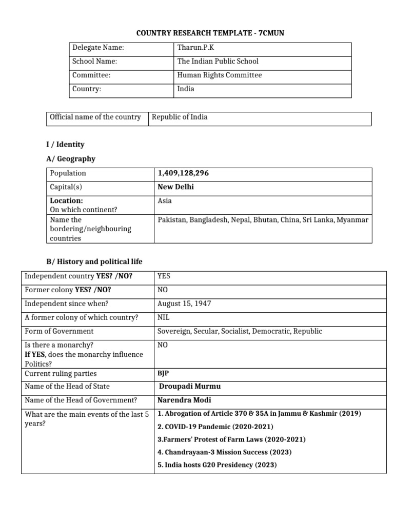 Country Research Template | PDF | South Asia | Renewable Energy