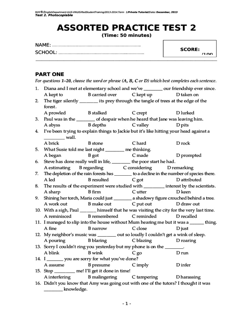 Assorted Practice Test 2 | PDF
