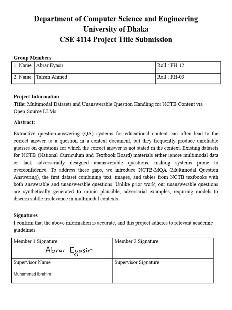 CSE 4114 Project Submission Form | PDF
