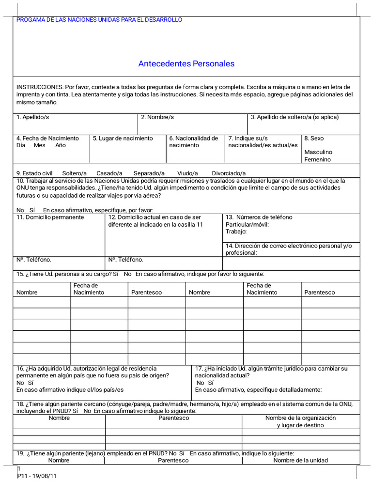 p11 Personal History Form-ESP | PDF | Multilingüismo | Diploma