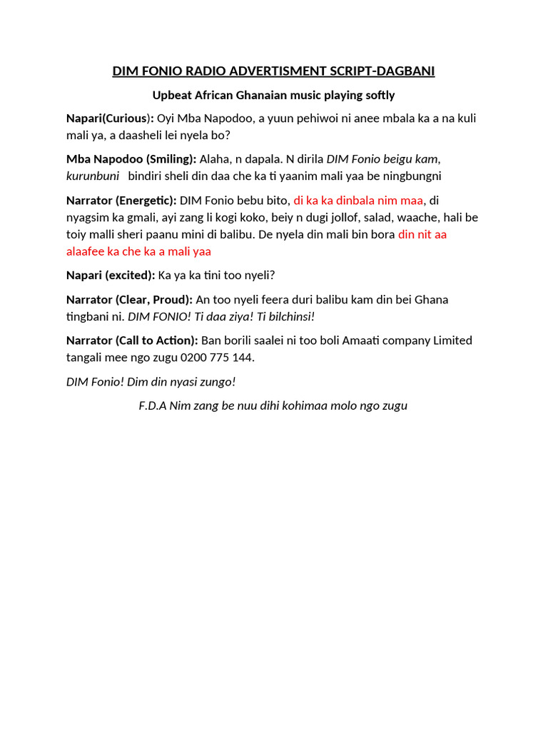 Dim Fonio Radio Advertisment Script[1] | PDF