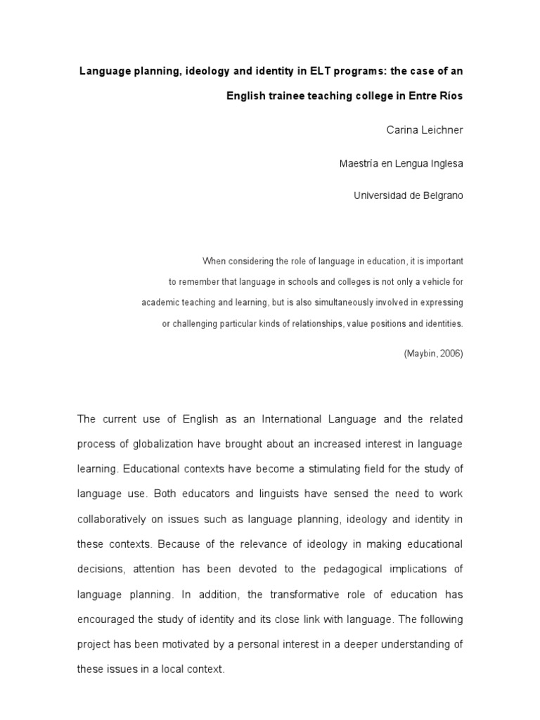 Language Planning and Identity in ELT | PDF | Linguistics | Identity ...