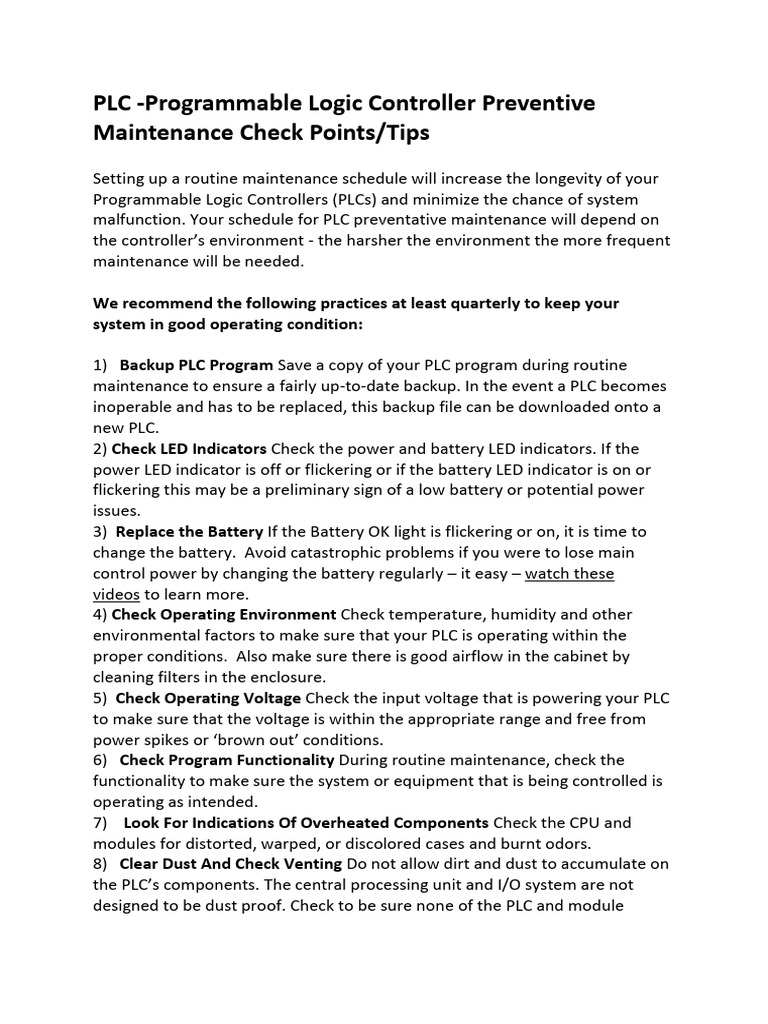 Ch6.3 PLC Maintenance Check Points | PDF | Programmable Logic ...