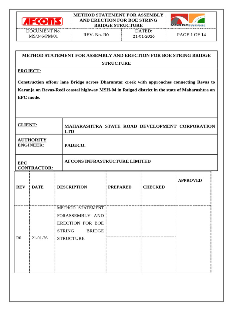 Method Statement For Structural Shed Erection For Open Well | PDF ...