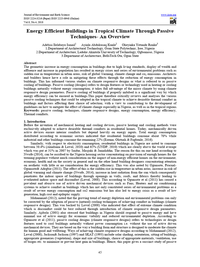 Energy Efficient Buildings in Tropical Climate Through Passive ...