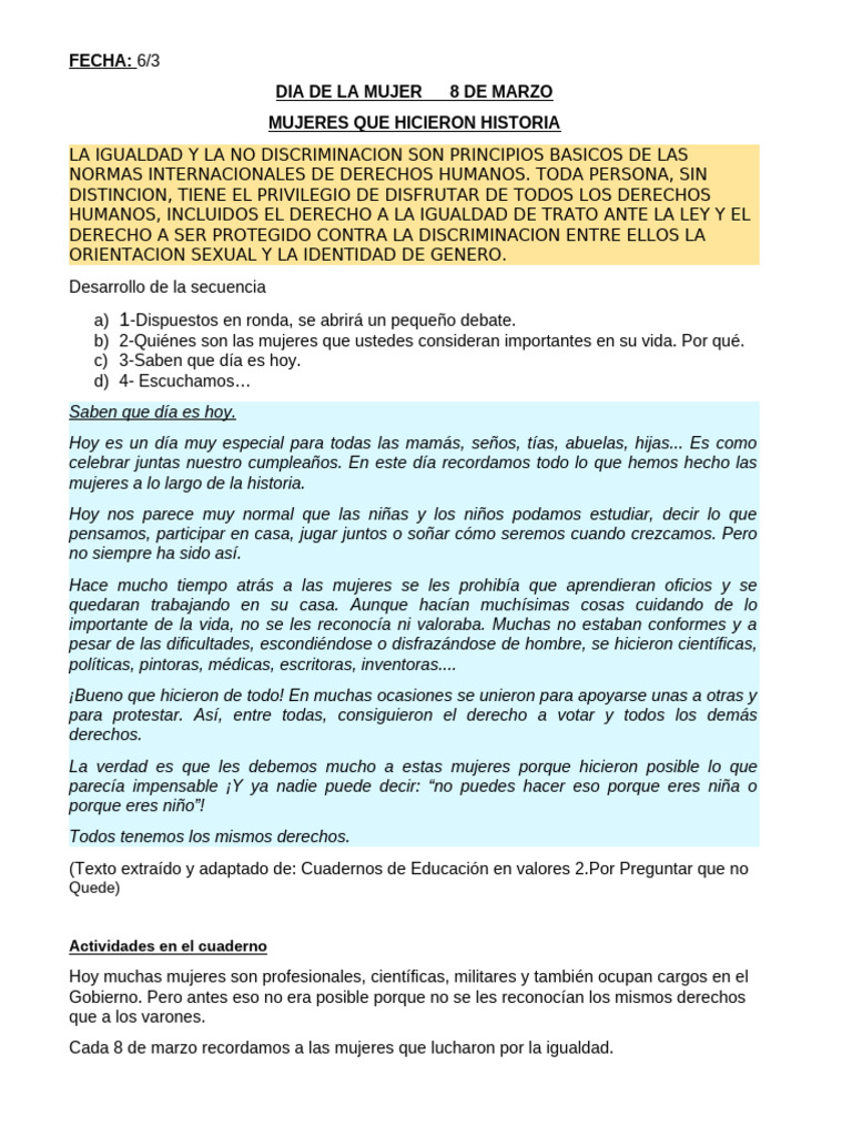 DIA DE LA MUJER 8 DE MARZO | PDF