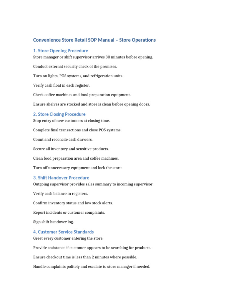 Retail Store Operations Sop Manual | PDF | Point Of Sale | Inventory