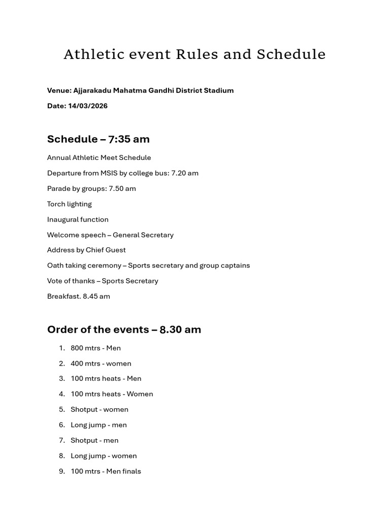Athletic Event Rules and Schedule | PDF