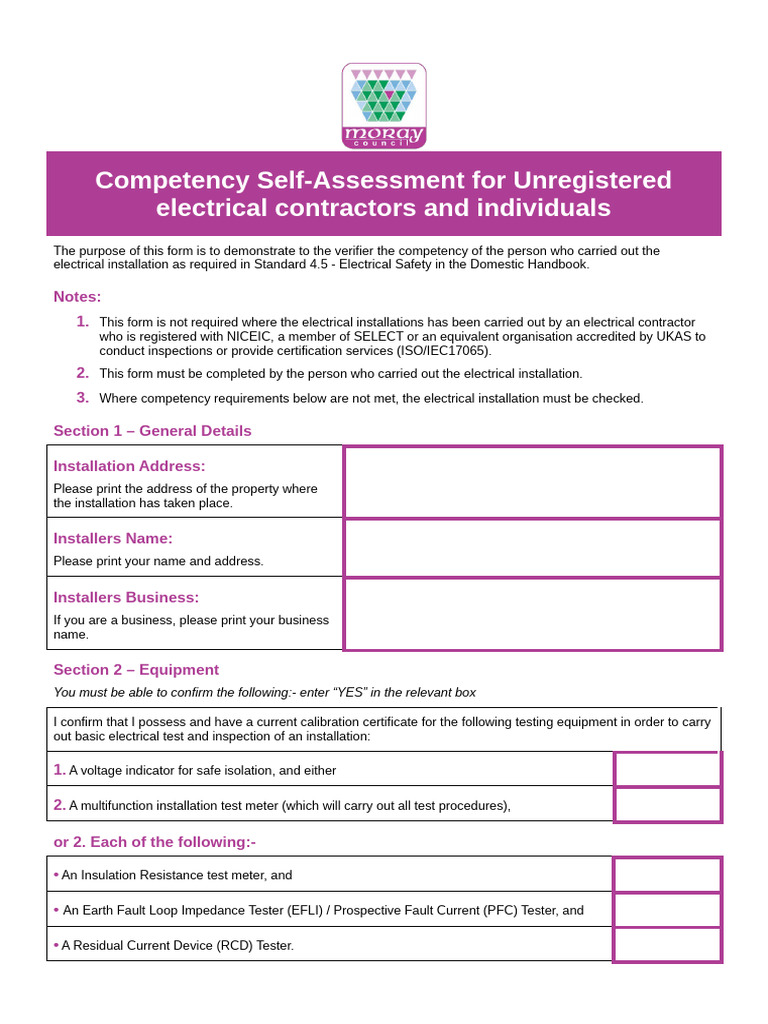 Competency Self Assesment Form | PDF | Electricity | Electrical Engineering