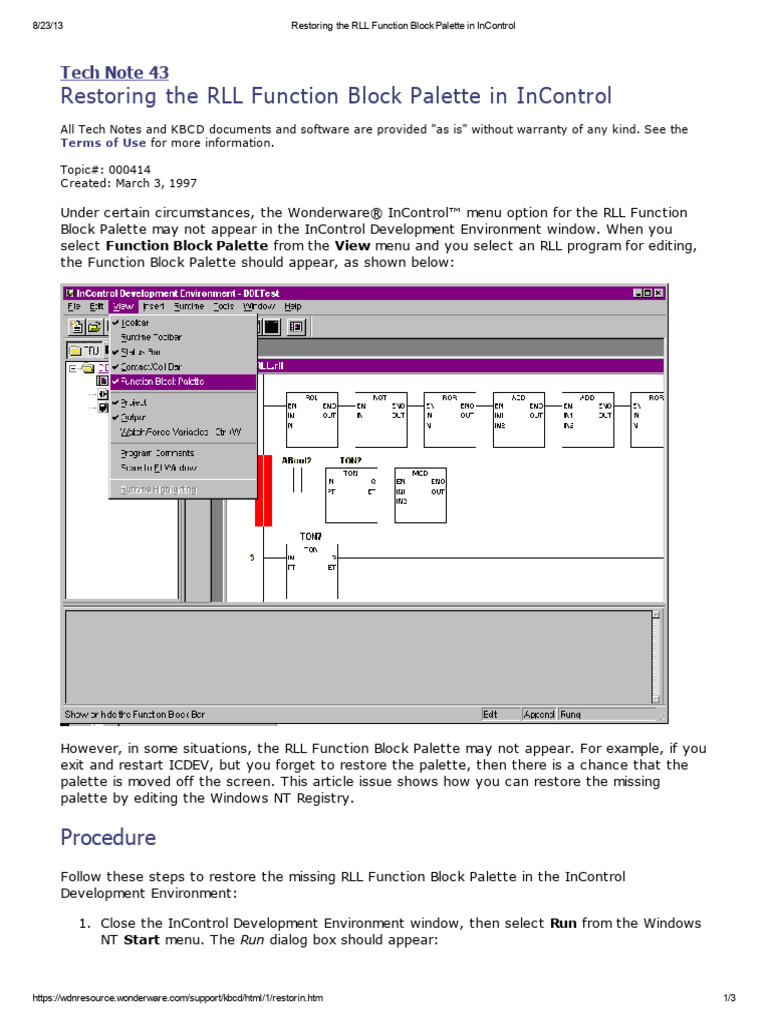 43 Restoring The RLL Function Block Palette in InControl | PDF ...