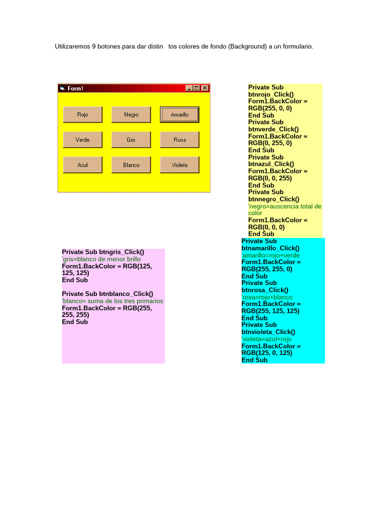 Ejercicios Visual Basic 2 | PDF | Modelo de color Rgb | Color