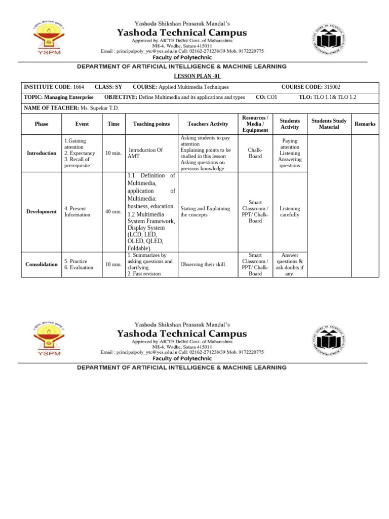 Unit Lesson Plan AMT | PDF | Multimedia | Vision