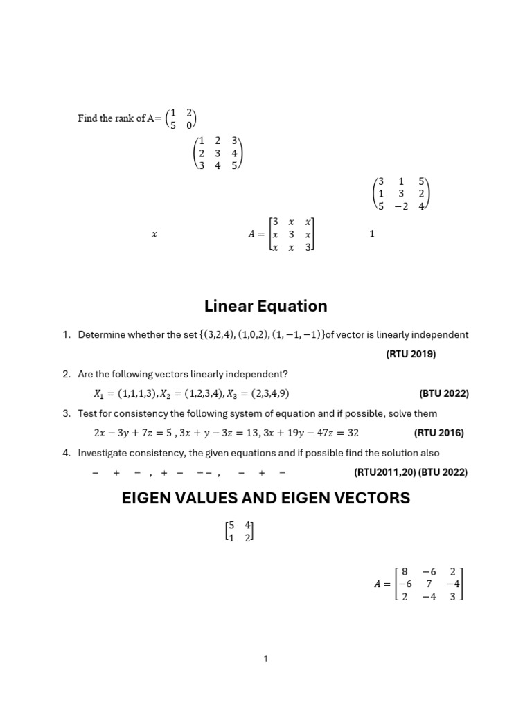 Assignment 1 | PDF | Eigenvalues And Eigenvectors | Matrix (Mathematics)