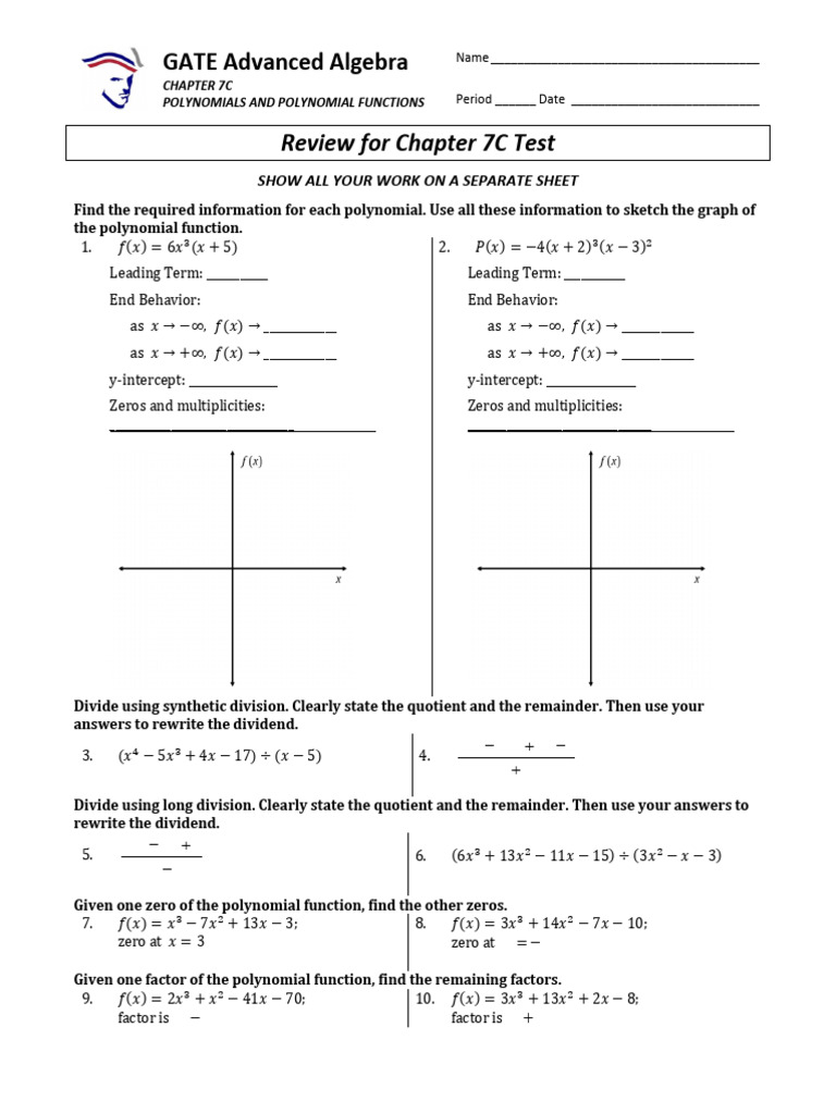 Adv Alg Reviewsheet For Test 7C | PDF | Zero Of A Function | Polynomial