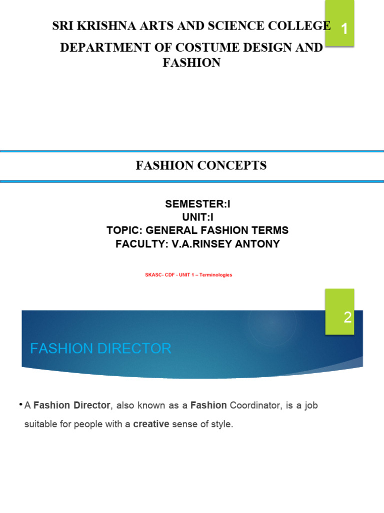 Unit 1 _ Fashion Terminologies | PDF | Fashion | Clothing