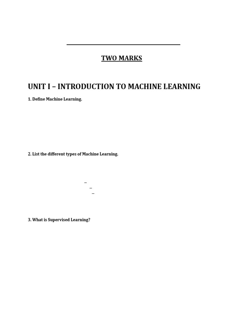 ML - 2 Marks | PDF | Machine Learning | Cluster Analysis