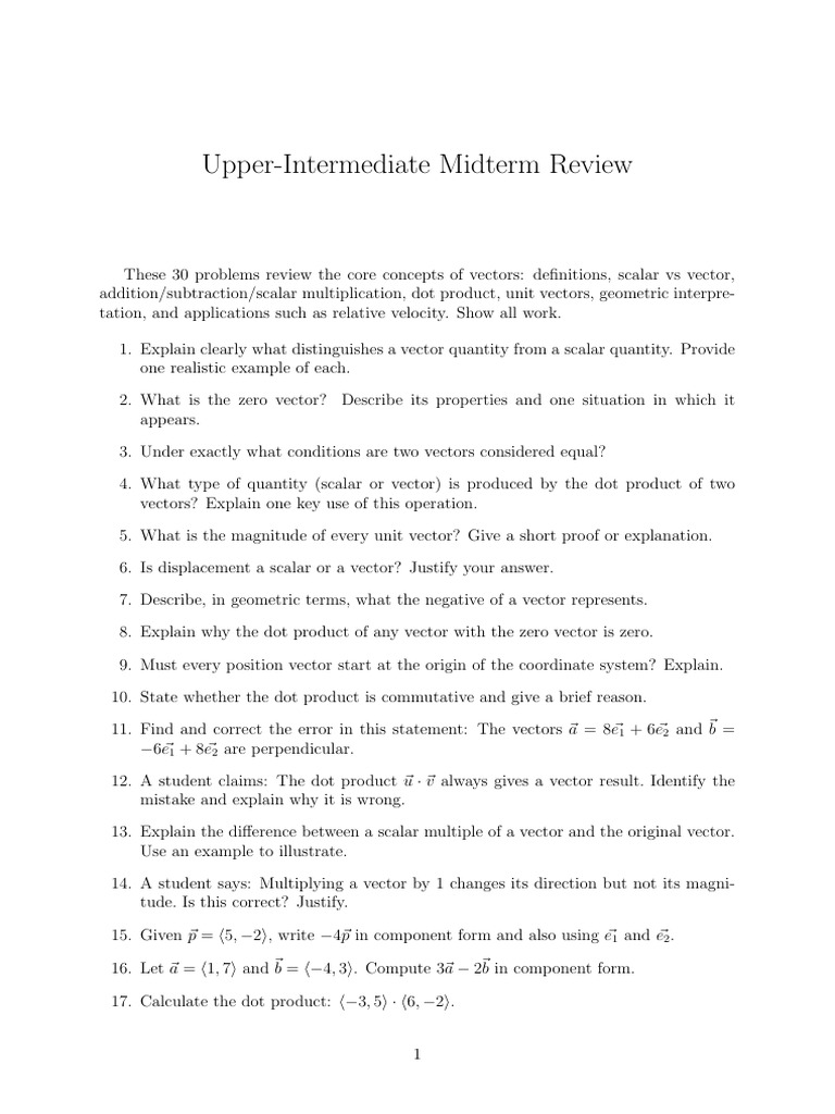 Upper Math Second Midterm Review | PDF | Euclidean Vector | Velocity