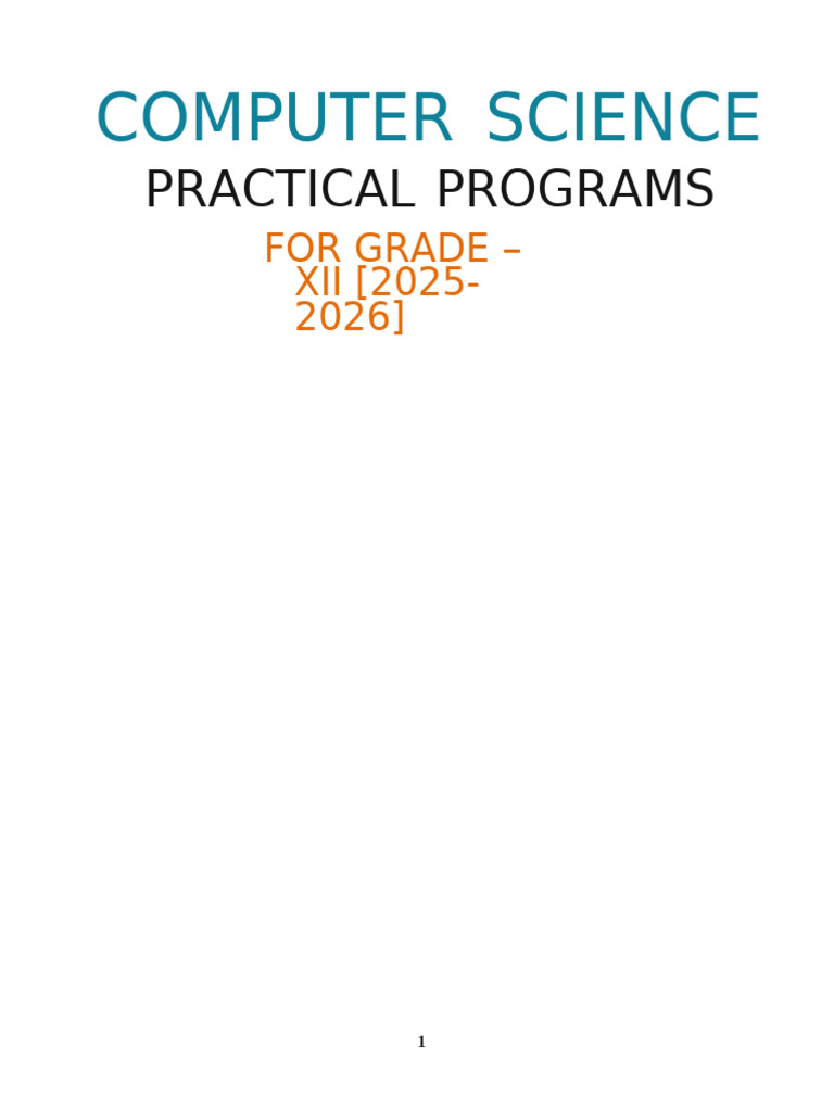 Class 12 Cs Practical Exercises 2025-2026 (Updated) | PDF | Text File ...