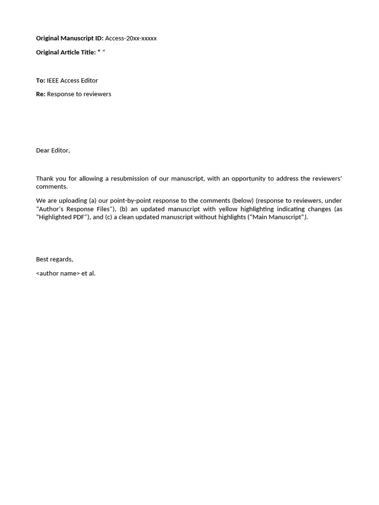 IEEE Access Response To Reviewers Template 6.26.23 | PDF