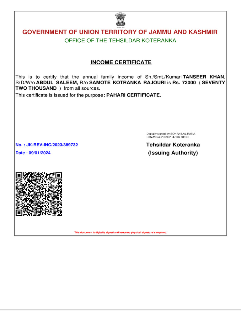 Income Certificate (1) | PDF