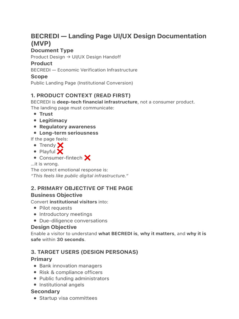 BECREDI — Landing Page UIUX Design Documentation (MVP) | PDF ...