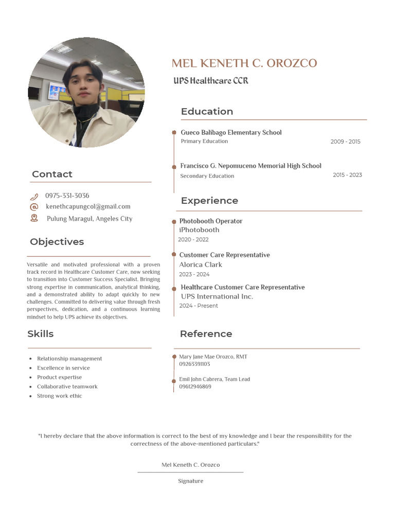 Mel Keneth Orozco ( Resume ) | PDF | Cognition