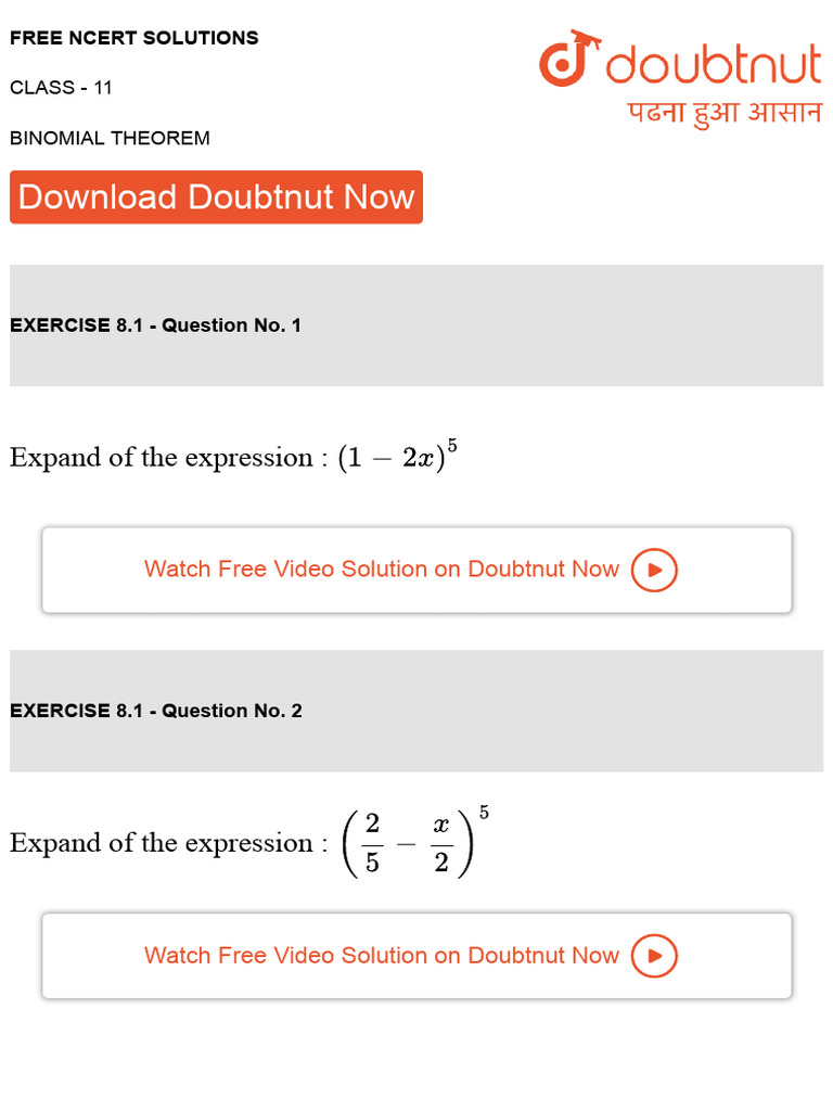 Ncert Solution 11 Binomial Theorem | PDF | Combinatorics | Elementary ...