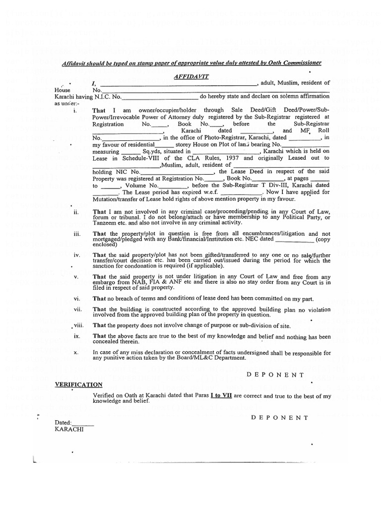 Affidavit For Approval of Building Plan - Oath | PDF