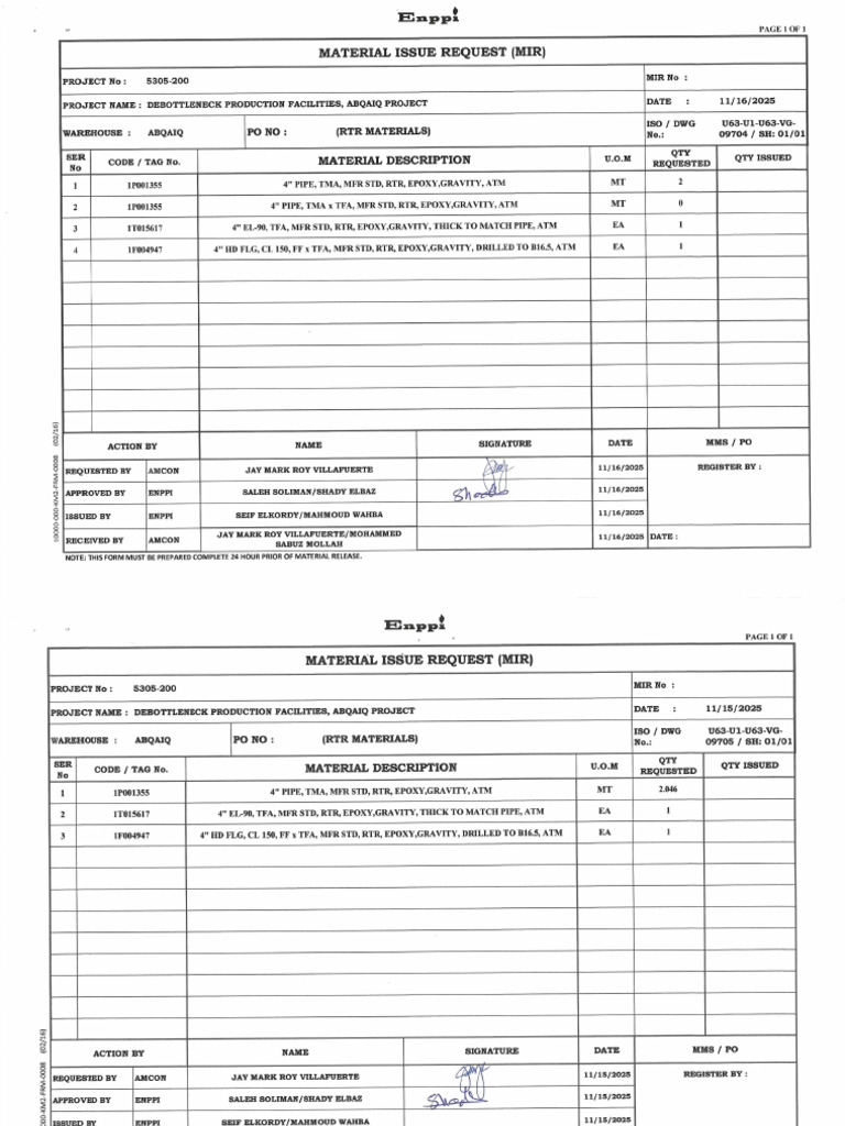 Material Issue Request | PDF