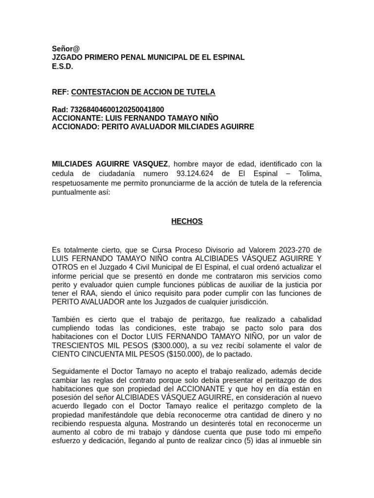 Contestacion Accion de Tutela | PDF | Testigo experto