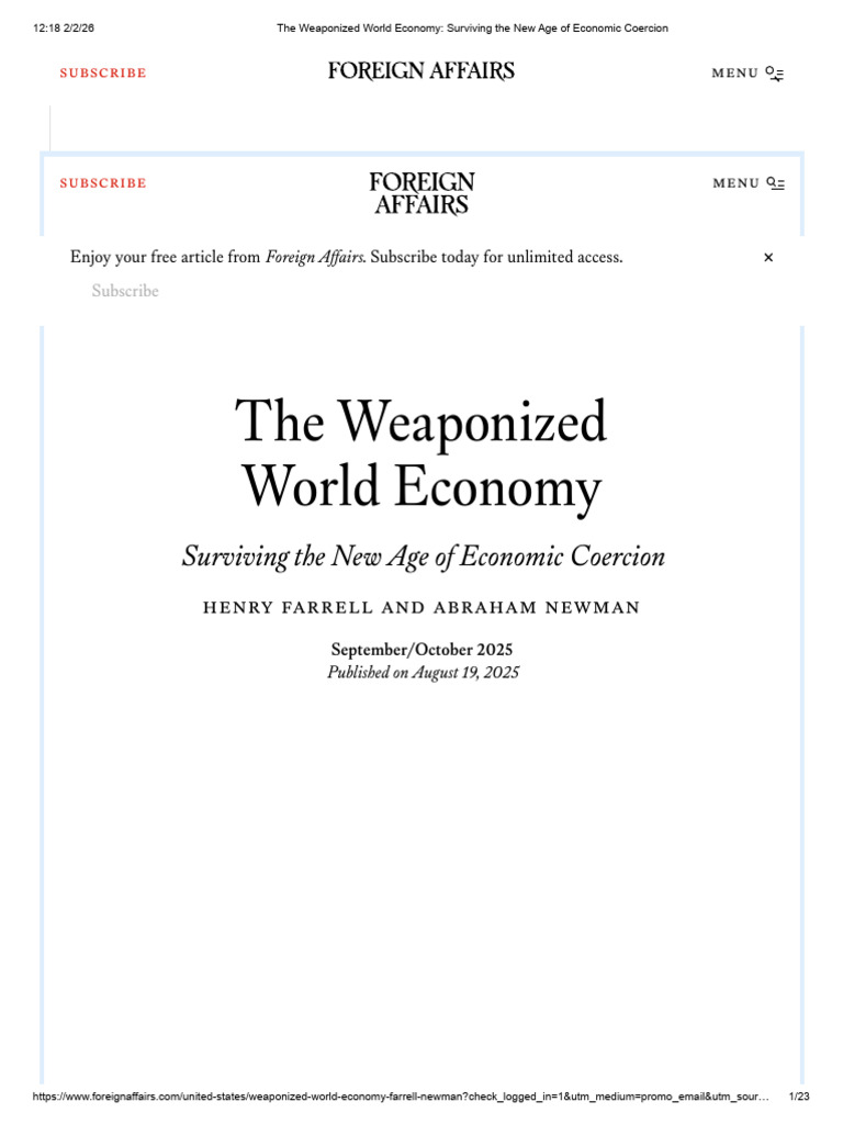 The Weaponized World Economy - Surviving The New Age of Economic ...